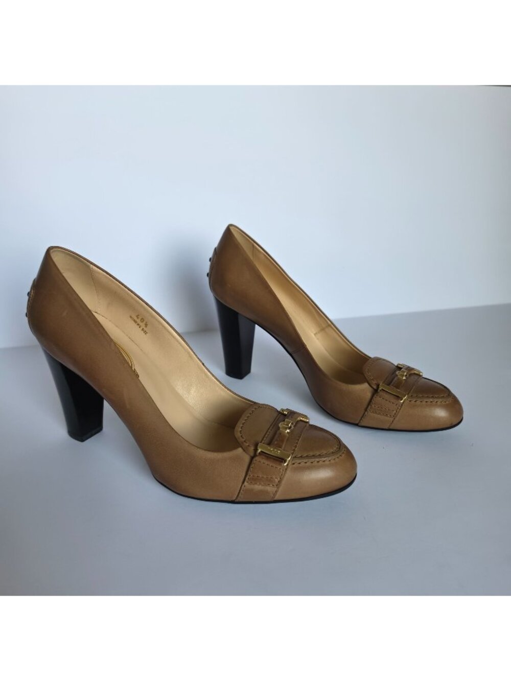 Tod’s Brown Leather Horsebit Loafer Pumps Block Heel Made in Italy 40.5/US 10